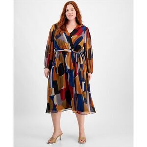 Robbie Bee Womens Faux Wrap Tunic Dress, Multicoloured, NWT
